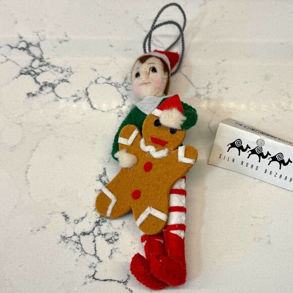 Vtg Handmade ELF Gingerbread Felt Christmas Ornament – Kyrgyzstan 6" - Picture 3 of 8